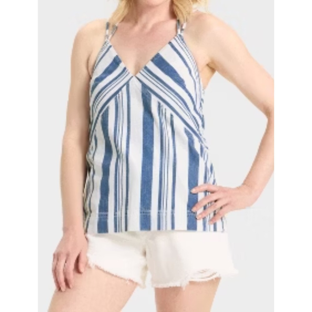 Women's Size Large Striped Denim Tank Top - Universal Thread